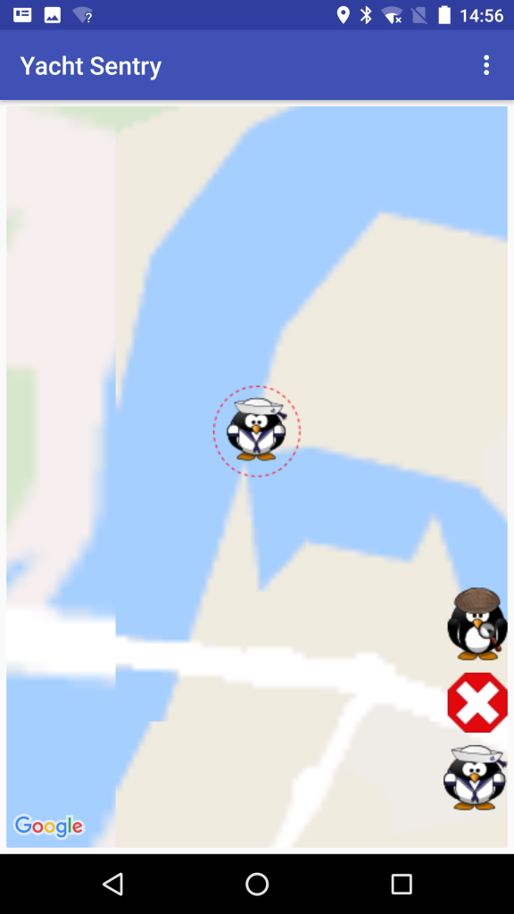 Yacht Sentry map view with an active safety zone
