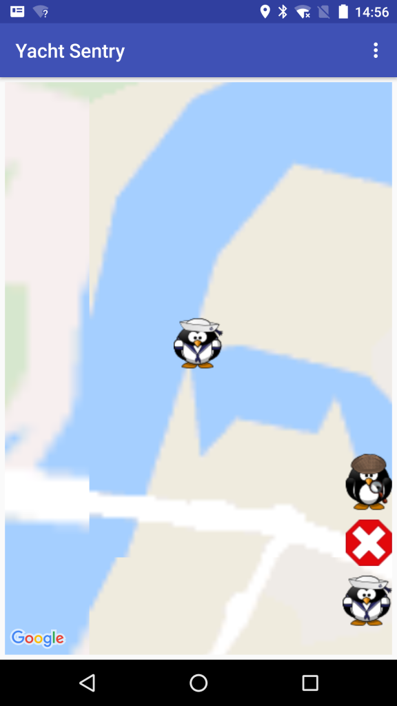 Yacht Sentry map view with an inactive safety zone